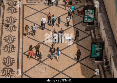 Aerial view from people walking in a street Stock Photo