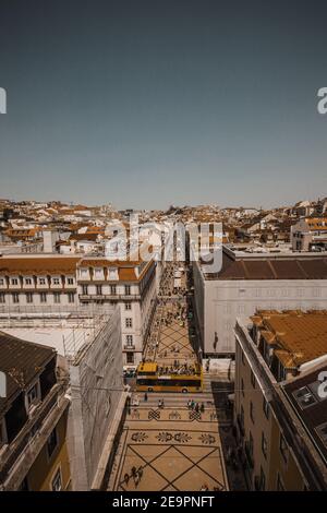 Aerial view from people walking in a street Stock Photo