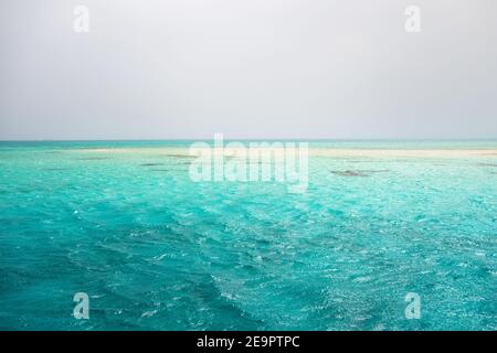 Beautiful red sea Coral reef White Island. Blue turquoise water in Ras Mohammed National Park. Famous Seashore travel destionation Africa Egypt. Stock Photo