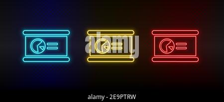 Neon icon set presentation. Set of red, blue, yellow neon vector icon Stock Vector