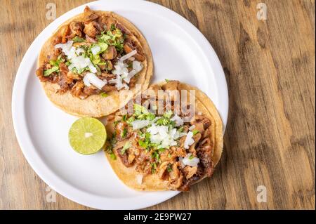 Roast tacos with corn tortillas. Mexican food. Mexican food concept Stock Photo