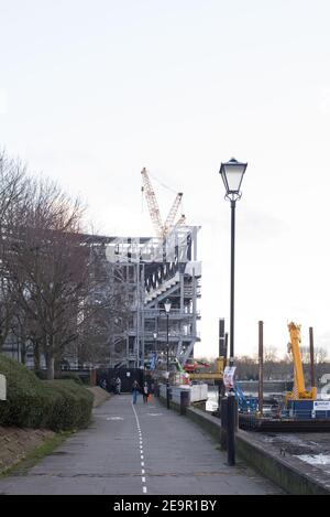 Redevelopment Construction of Craven Cottage (Fulham Football Club) Riverside Stand, Stevenage Rd, Fulham, London SW6 6HH Stock Photo