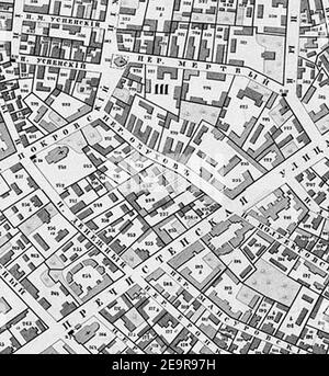 Moscow, 1850s map of Chisty lane and neighborhood. Stock Photo