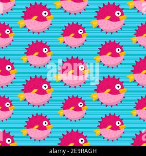 globe fish animal seamless pattern vector illustration in flat style Stock Vector