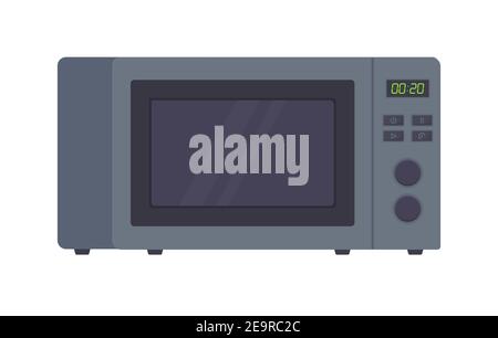 Gray metallic microwave oven clipart. Cooking equipment, electrical appliances, kitchen technology, food warming concept. Stock vector illustration Stock Vector