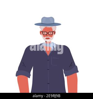 old man in casual trendy clothes senior male cartoon character gray haired grandfather portrait vector illustration Stock Vector