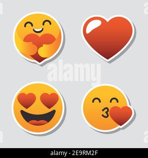 icon set of heart and emojis over gray background, colorful design, vector illustration Stock Vector