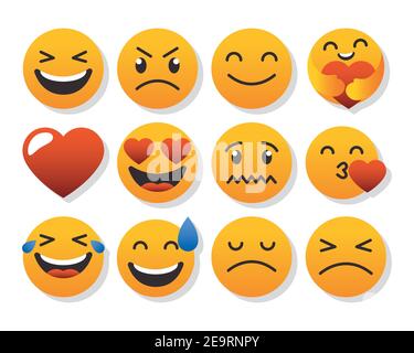heart and cartoon emojis icon set over white background, colorful design, vector illustration Stock Vector