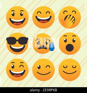 cartoon emojis icon set over yellow background, colorful design, vector illustration Stock Vector