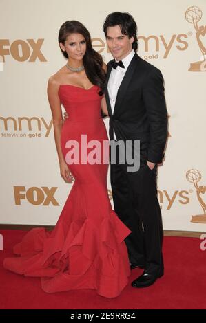 Nina Dobrev,Ian Somerhalder at the 2011 Primetime Emmy Awards at the Nokia Theatre L.A. Live in downtown Los Angeles Stock Photo