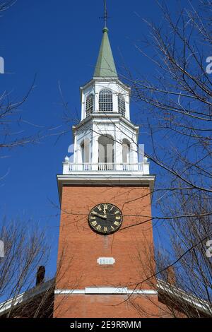 First Unitarian Church was built in 1816 at the head of Church Street as the oldest house of worship in Burlington, Vermont VT, USA. Stock Photo