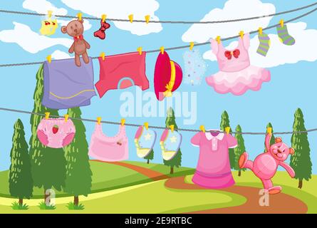 Clothes hanging on clotheslines outdoor scene 1482375 Vector Art