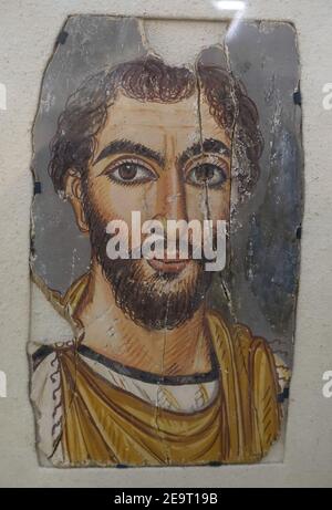 Mummy portrait of a bearded man, Egypt, Fayum, c. 300 AD, Stock Photo