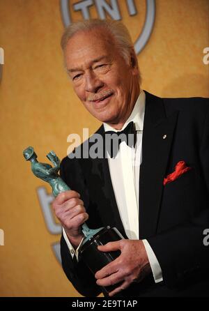 6th Feb 2021. FILE: Christopher Plummer Dies At 91. File photo dated January 29, 2012 of Christopher Plummer poses in the press room with the award for Best Actor in a supporting role at the 18th Annual Screen Actors Guild (SAG) Awards at the Shrine Auditorium in Los Angeles, CA, USA. Christopher Plummer, who starred in The Sound of Music, won an Oscar for Beginners and was nominated for All the Money in the World and The Last Station, died, aged 91, peacefully today at his home in Connecticut, his family confirmed. Credit: Abaca Press/Alamy Live News