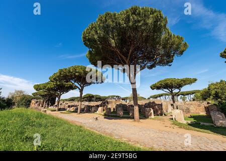 Old ruins of the Roman buildings in Ostia Antica Archeological Site, colony founded in the 7th century B.C. near Rome, UNESCO world heritage site.