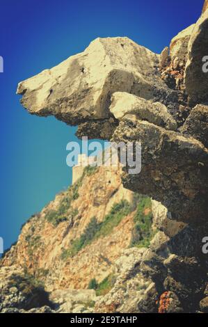 View of rocks and ancient Fico Towers- Circeo - Latina Italy Stock Photo