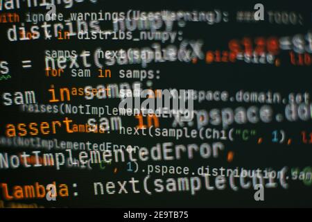 SEO optimization. Modern tech. PHP syntax highlighted. Writing programming functions on laptop. Big data and Internet of things trend. Stock Photo