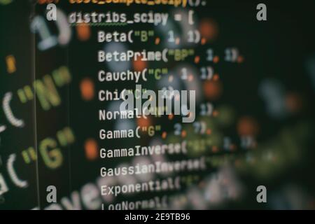 SEO optimization. Modern tech. PHP syntax highlighted. Writing programming functions on laptop. Big data and Internet of things trend. Stock Photo