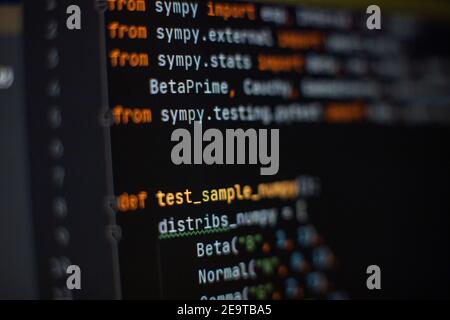 SEO optimization. Modern tech. PHP syntax highlighted. Writing programming functions on laptop. Big data and Internet of things trend. Stock Photo