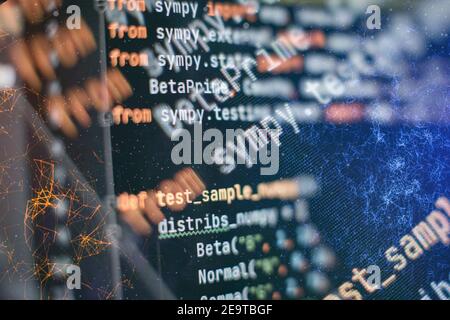 Server logs analysis. Closeup developing programming and coding technologies. Developer working on web sites codes in office. Stock Photo