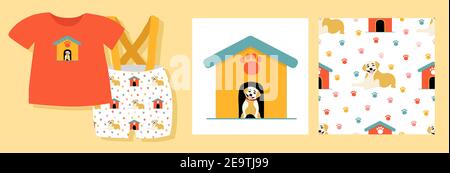 A funny print for children's clothing. Printing on fabric for babies. Dogs pattern. Stock Vector