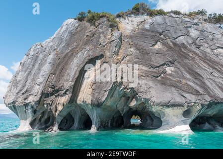 Marble Cathedral of lake General Carrera, Chilean Patagonia Stock Photo