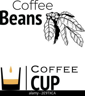 Coffee logo, hand drawn and minimal cup with filter coffee design. Stock Vector