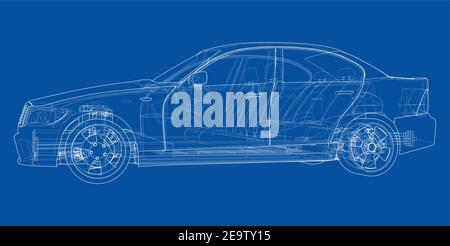 Electric Car With Chassis. Vector rendering of 3d Stock Vector