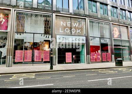 New Look clothes shop, Oxford Street, London, permanently closed down during the covid19 pandemic with signs in window saying won't be re-opening. UK Stock Photo