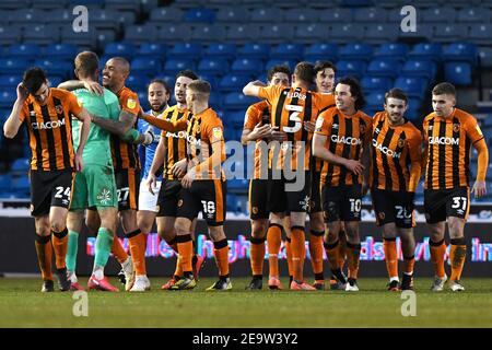 Josh Magennis of Hull City celebrates scoring his teams fourth goal - Portsmouth v Hull City, Sky Bet League One, Fratton Park, Portsmouth, UK - 23rd January 2021  Editorial Use Only - DataCo restrictions apply Stock Photo