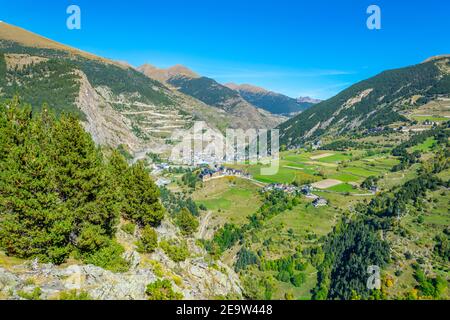 Canillo town nested in the valley of river Valira at Andorra Stock Photo