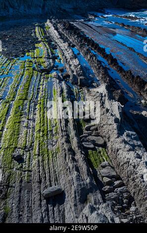 Flysch in La Arnia. Cliffs of Liencres. Municipality of Piélagos in the Autonomous Community of Cantabria, Spain, Europe Stock Photo