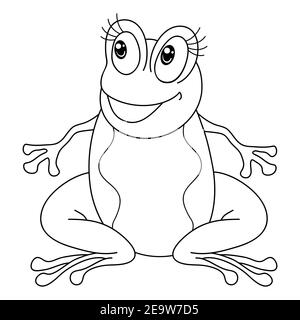 A cute cartoon frog image for relaxing activity.Line art style illustration for print. Stock Vector