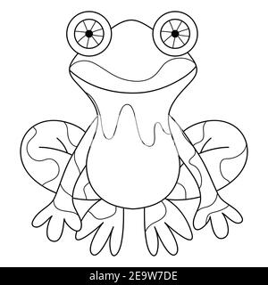 A cute cartoon frog image for relaxing activity.Line art style illustration for print. Stock Vector