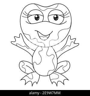 A cute cartoon frog image for relaxing activity.Line art style illustration for print. Stock Vector