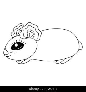 A cute cartoon Guinea Pig image for relaxing activity.Line art style illustration for print. Stock Vector