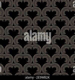 Art deco design. Abstract geometric seamless pattern with golden round ornament on black background. Vintage decorative texture. Modern stylish luxury Stock Vector
