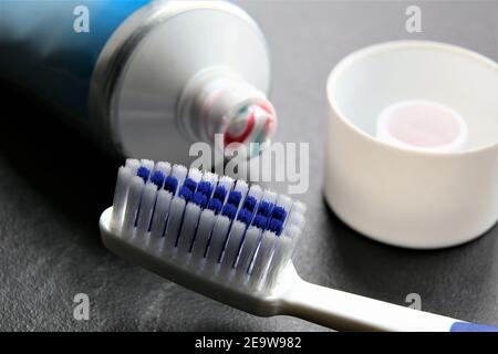 toothbrush and toothpaste Stock Photo