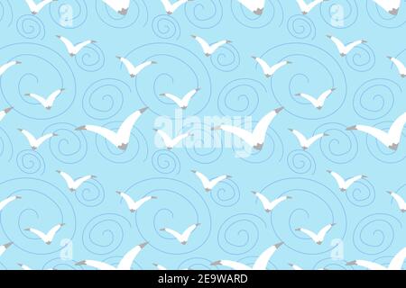 Seabird seamless pattern in the sky Stock Vector