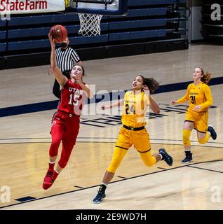 Berkeley, CA U.S. 05th Feb, 2021. A. Utah Utes guard Kemery Martin (15) drives to the basket during the NCAA Women's Basketball game between Utah Utes and the California Golden Bears 62-51 win at Hass Pavilion Berkeley Calif. Thurman James/CSM/17�Թ����� Live News Stock Photo