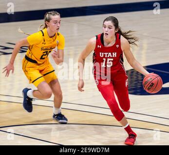 Berkeley, CA U.S. 05th Feb, 2021. A. Utah Utes guard Kemery Martin (15) drives to the basket during the NCAA Women's Basketball game between Utah Utes and the California Golden Bears 62-51 win at Hass Pavilion Berkeley Calif. Thurman James/CSM/17�Թ����� Live News Stock Photo