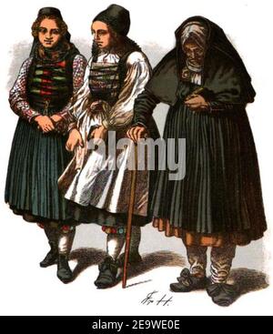 NassTrachtenbuch-T03-Bäuerinnen aus der Gegend von Bidenkopf um 1900. Stock Photo