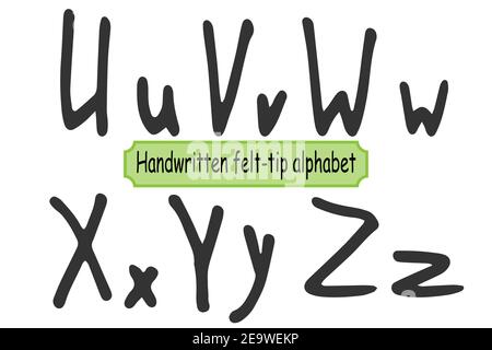 Child handwritten alphabet - U, V, W, X, Y, Z Stock Vector