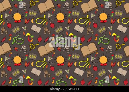 Occult witch equipment seamless pattern Stock Vector