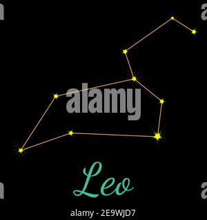 Leo vector constellation with stars and name Stock Vector