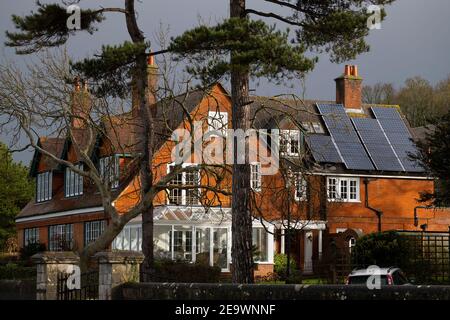 solar,panel,array,on,house,roof,large,Isle of Wight,England,UK, Stock Photo