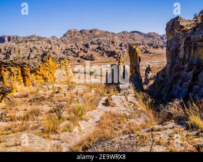 Stunning sandstone landscape with colored rock formations in Isalo National Park, Madagascar Stock Photo