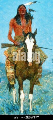 Native American on horse detail, Frederic Sackrider Remington - The Outlier (cropped). Stock Photo