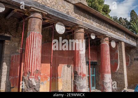 Herculaneum ruins, ancient Roman fishing town buried by the eruption of Mount Vesuvius in AD 79, buried under volcanic ash & preserved almost intact. Stock Photo