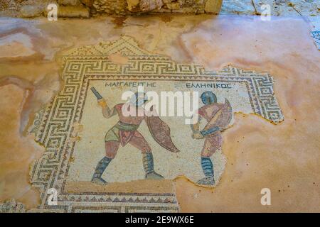 Mosaics at the Gladioators house at ancient Kourion on Cyprus Stock Photo